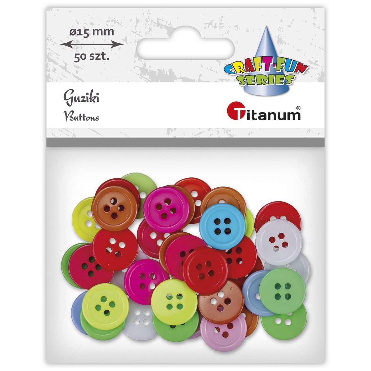 Guziki Titanum Craft-Fun Series plastikowe okrągłe 15mm mix 50 szt