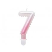 Świeczka urodzinowa cyferka 7, ombre, perłowa biało-różowa, 7 cm Godan (SF-PBR7)