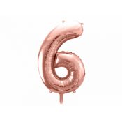 Balon foliowy Partydeco Cyfra 6, 86cm, różowe złoto 34cal (FB1M-6-019R)