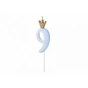 Świeczka urodzinowa Cyferka 9, jasny niebieski, 9.5cm Partydeco (SCU6-9-001J)