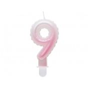 Świeczka urodzinowa cyferka 9, ombre, perłowa biało-różowa, 7 cm Godan (SF-PBR9)