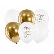 Balon gumowy Partydeco Happy Birthday To You, mix złoty metaliczny 300mm (SB14P-305-000-6)