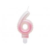 Świeczka urodzinowa cyferka 6, ombre, perłowa biało-różowa, 7 cm Godan (SF-PBR6)
