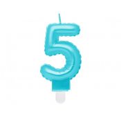 Świeczka urodzinowa cyferka 5, perłowa jasnoniebieska, 7 cm Godan (SF-PJN5)