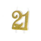 Świeczka urodzinowa liczba 21, złoty, 7.5cm Partydeco (SCU5-21-019)