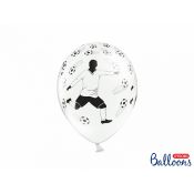 Balon gumowy Partydeco 30cm, Piłkarz i piłki, Pastel White biało-czarny 300mm (SB14P-138-008-6)