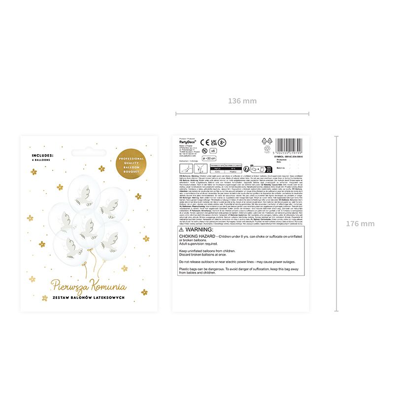 Balon gumowy Gołąb, Crystal Clear transparentny 300mm Partydeco (SB14C-204-000-6)