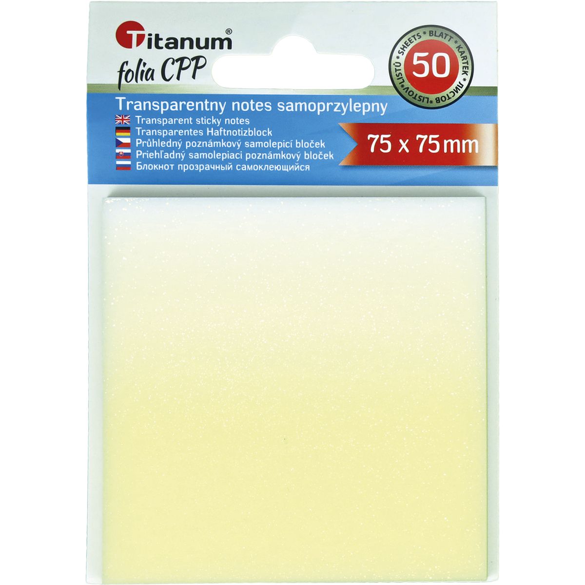 Notes samoprzylepny (karteczki) Titanum transparentne, z polipropylenu 75x75 50k [mm:] 75x75
