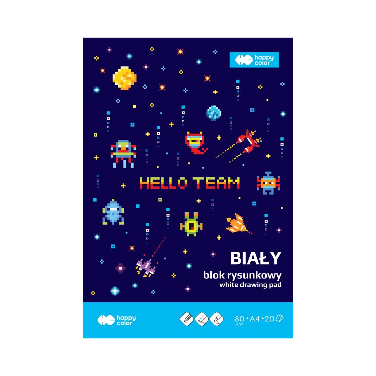 Blok rysunkowy Happy Color Pixi Planet A4 biały 20k (HA 3708 2030-0PP)