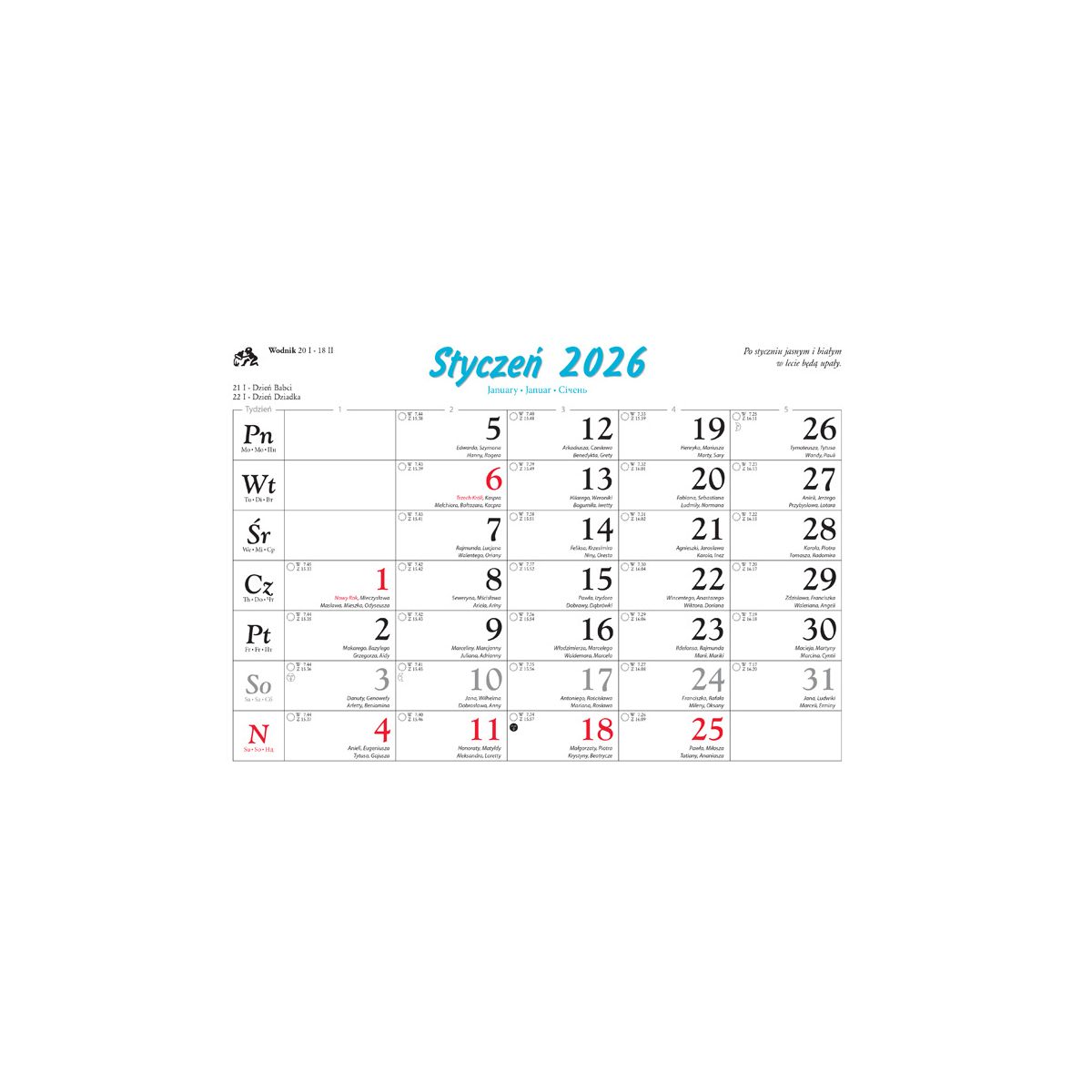 Kalendarz ścienny Tatry i Podhale rodzinny 2023 280mm x 200mm Lucrum (WL04)