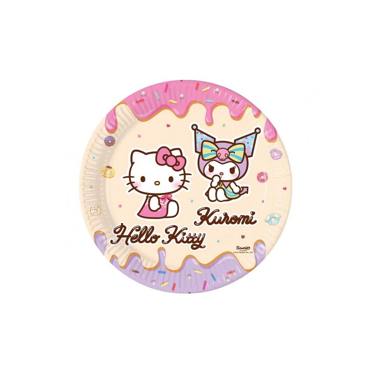 Talerz jednorazowy Hello Kitty and Kuromi papier śr. 230mm 8 szt Godan (98232)