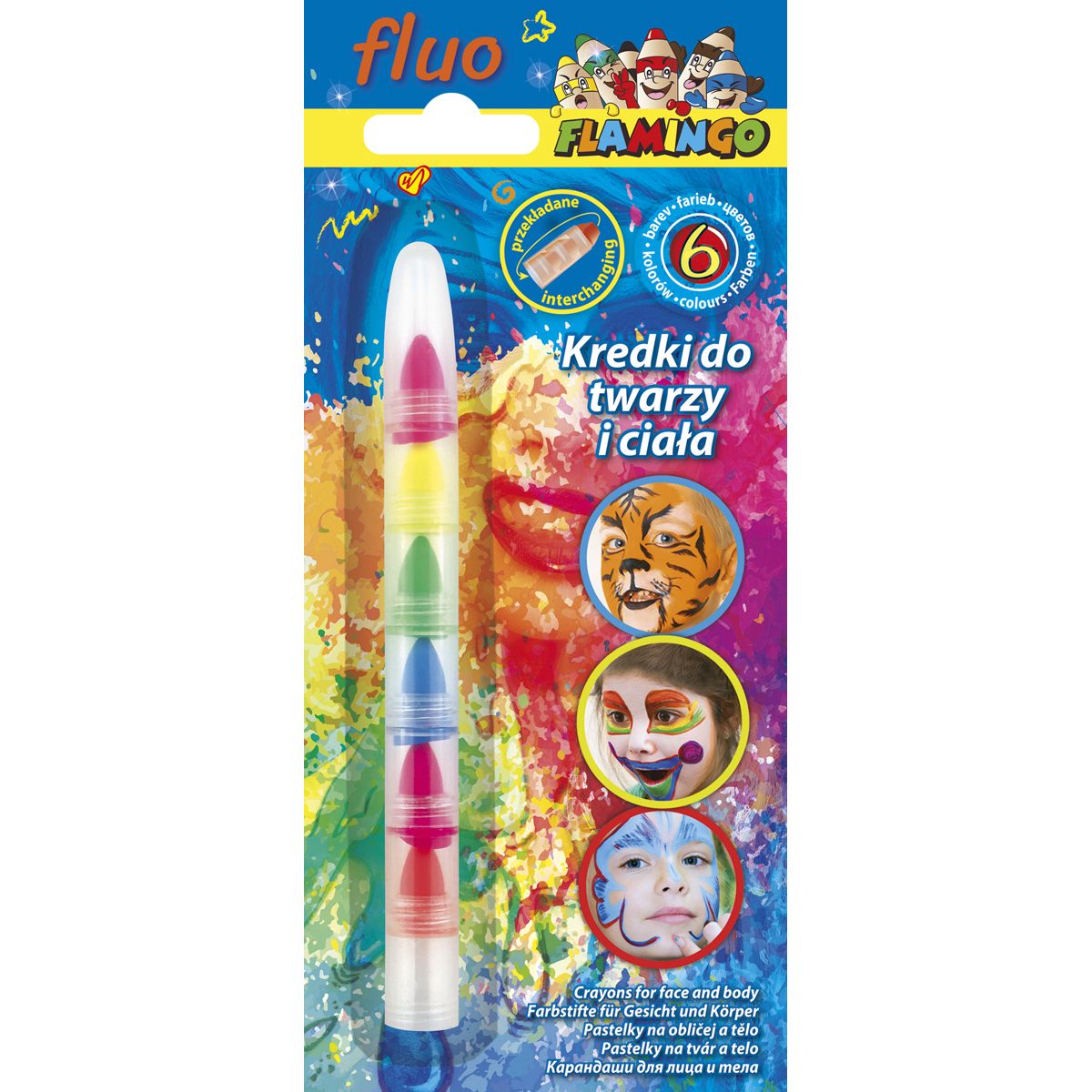 Kredki do malowania twarzy segmentowe fluo 6 kol. Titanum